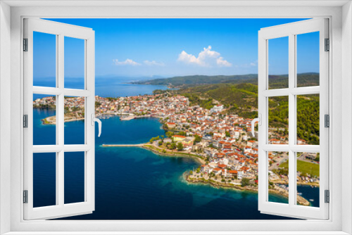 Fototapeta Naklejka Na Ścianę Okno 3D - Popular Neos Marmaras city, Sithonia peninsula of Chalkidiki. Aegean sea, aerial view. Northern Greece
