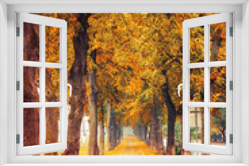 Fototapeta Naklejka Na Ścianę Okno 3D - Photo of orange autumn park alley with leaves