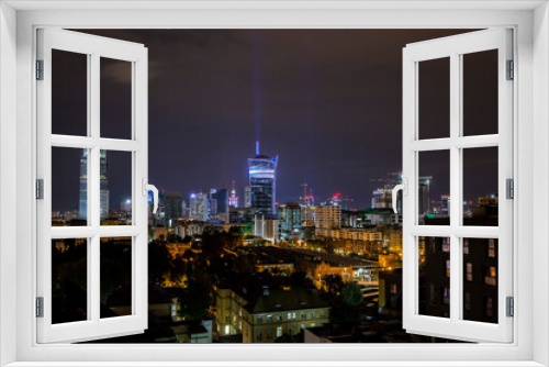 Fototapeta Naklejka Na Ścianę Okno 3D - Panorama nocnej Warszawy, światła miasta nocą, ciepła letnia noc w Warszawie 