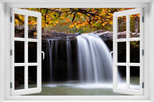 Fototapeta Naklejka Na Ścianę Okno 3D - Autumn Leaf Waterfall Canopy