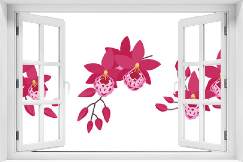 Fototapeta Naklejka Na Ścianę Okno 3D - Set of three flower arrangements with orchids (Vuylstekeara). Simple elegant compositions for your design of cards, greetings, invitations and the like. Flat cartoon vector illustration.
