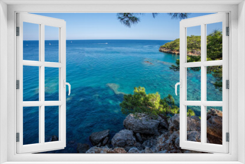 Fototapeta Naklejka Na Ścianę Okno 3D - Travel in Turkey along the Lycian trail along the sea to the ancient city of Phaselis.  The indescribable beauty of the small bays of the Mediterranean Sea.