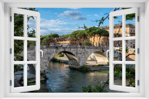 Fototapeta Naklejka Na Ścianę Okno 3D - Cestius ancient Roman bridge - Tiber Island in Rome, Italy