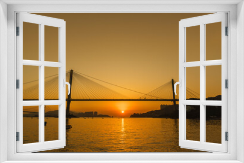 Fototapeta Naklejka Na Ścianę Okno 3D - bridge in Hong Kong city under sunset