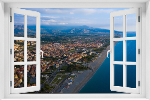 Fototapeta Naklejka Na Ścianę Okno 3D - Aerial view of south italian coast with city of Scalea, Calabria