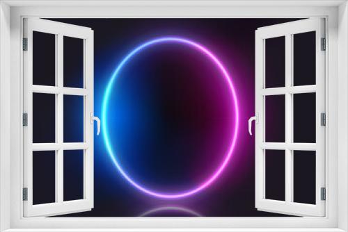 Fototapeta Naklejka Na Ścianę Okno 3D - Oval shape neon glowing frame on dark background. Trendy color vivid gradient. Template for design