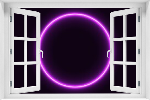 purple neon circle. glowing circle on a black background. pink neon vector print.