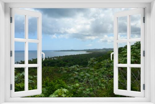 Fototapeta Naklejka Na Ścianę Okno 3D - perspective carribbean sea coastline jungle tropical forest. The photo was taken from a high point in the mountains of the Dominican Republic to the ocean. The prospect turned out to be great, very be