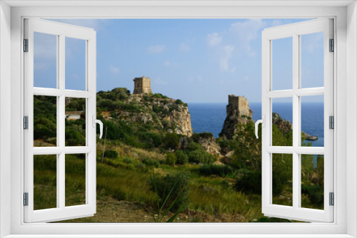 Fototapeta Naklejka Na Ścianę Okno 3D - Scopello towers view on a summer day, Castellammare del Golfo, Trapani, Sicily, Italy
