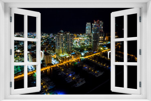 Fototapeta Naklejka Na Ścianę Okno 3D - Aerial night drone photo Miami Beach Marina South Pointe
