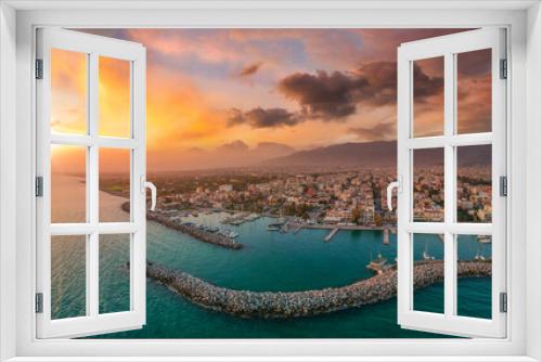 Fototapeta Naklejka Na Ścianę Okno 3D - Aerial seaside view over seaside city of Kalamata, Greece at sunset