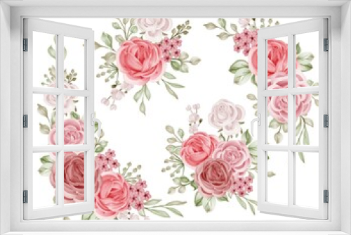 Fototapeta Naklejka Na Ścianę Okno 3D - Romantic Rose Flower Wreath Isolated Clipart