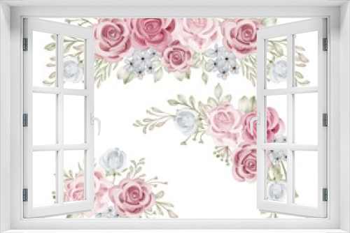 Fototapeta Naklejka Na Ścianę Okno 3D - Romantic Pink Rose Flower Wreath Isolated Clipart