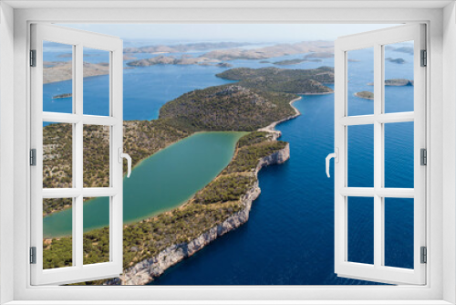 Fototapeta Naklejka Na Ścianę Okno 3D - Aerial view of the salt lake Mir in Nature Park Telascica, Croatia