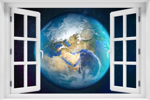 Fototapeta Naklejka Na Ścianę Okno 3D - 3D render of Blue planet for wallpaper, Panoramic view of the Earth, star and galaxy,