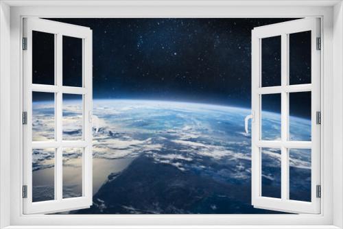 Fototapeta Naklejka Na Ścianę Okno 3D - Earth orbit in the outer space. Surface of planet. Stars on background. Milky way. Elements of this image furnished by NASA