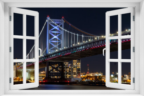 Fototapeta Naklejka Na Ścianę Okno 3D - Delaware River, Philadelphia, and the Benjamin Franklin Bridge at Night 