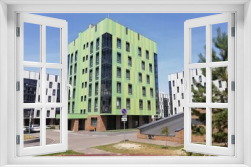 Fototapeta Naklejka Na Ścianę Okno 3D - Innopolis, Russia - June 11, 2018: Modern building in It-village in Kazan district. Innopolis city in Republic of Tatarstan. Residential buildings in Innopolis.