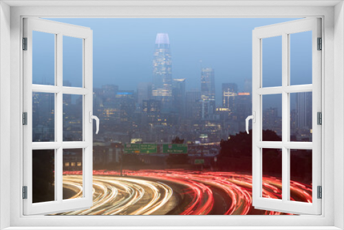 Fototapeta Naklejka Na Ścianę Okno 3D - Fog City Rises Above the Highway. San Francisco, California, USA.