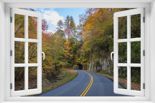 Fototapeta Naklejka Na Ścianę Okno 3D - Tunnel in the Great Smoky Mountains National Park with fall foliage