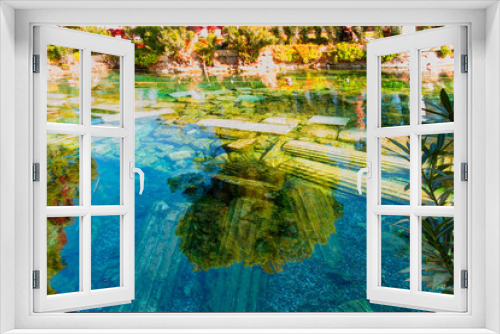 Fototapeta Naklejka Na Ścianę Okno 3D - Antique pool (Cleopatra's Bath) - Pamukkale, Turkey