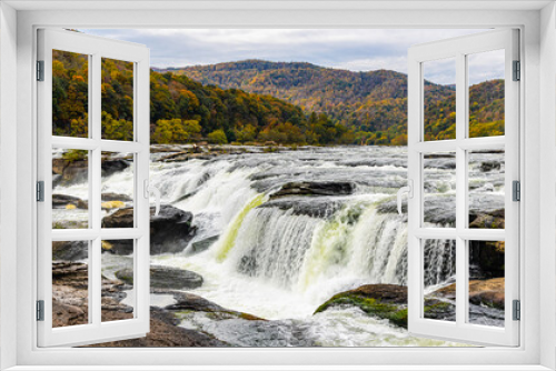 Fototapeta Naklejka Na Ścianę Okno 3D - Sandstone Falls With Fall Color, New River Gorge National Park, West Virginia, USA