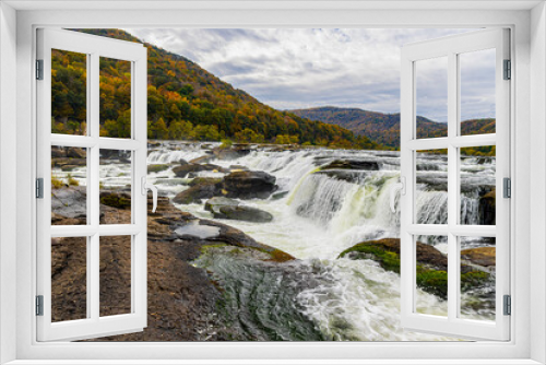 Fototapeta Naklejka Na Ścianę Okno 3D - Sandstone Falls With Fall Color, New River Gorge National Park, West Virginia, USA