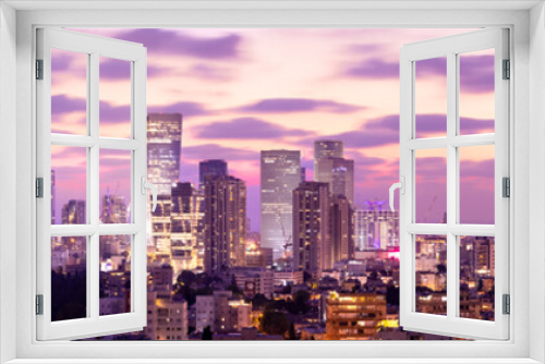 Fototapeta Naklejka Na Ścianę Okno 3D - Tel Aviv Skyline At Sunset,  Tel Aviv Cityscape Large Panorama At Sunset Time, Israel