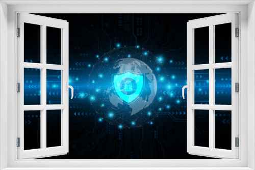 Fototapeta Naklejka Na Ścianę Okno 3D - Data protection privacy.Cyber security network.Digital security.security guard. Touch the future. Futuristic fingerprint.	