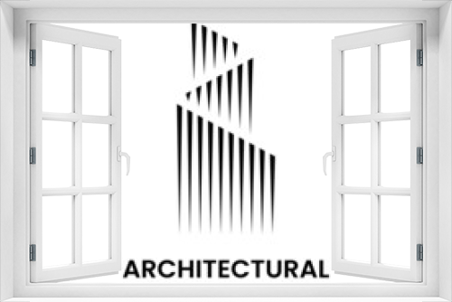 Fototapeta Naklejka Na Ścianę Okno 3D - Architectural logo design template. Abstract modern building. Stock vector emblem.