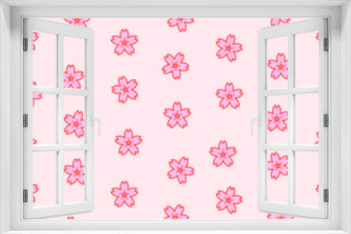 Fototapeta Naklejka Na Ścianę Okno 3D - Pink sakura flowers simple seamless pattern texture. Cartoon style.