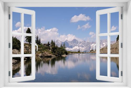 Fototapeta Naklejka Na Ścianę Okno 3D - Blick über den Spiegelsee auf den Dachstein 