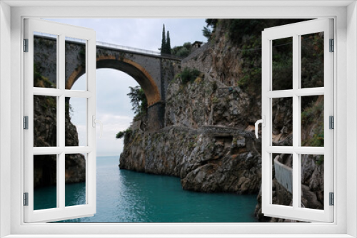 Fototapeta Naklejka Na Ścianę Okno 3D - Fiordo di Furore Bridge and mediterranean sea(Fjord of Furore) ,  an unusual beautiful hidden place in the province of Salerno in  Campania region of south-western Italy.