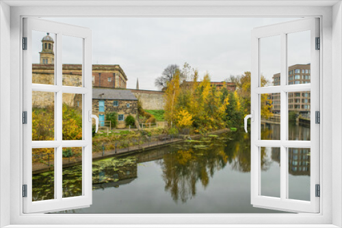 Fototapeta Naklejka Na Ścianę Okno 3D - View of riverbank of river Foss during Autumn in York England