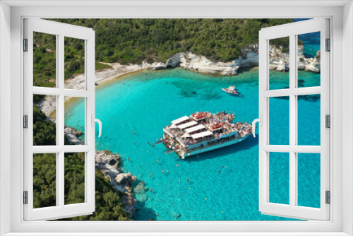 Fototapeta Naklejka Na Ścianę Okno 3D - Aerial drone photo of paradise white rocky bay and beach in island of Antipaxos, Ionian, Greece
