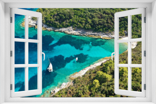 Fototapeta Naklejka Na Ścianę Okno 3D - Aerial drone photo of beautiful paradise bay in tropical exotic island with turquoise crystal clear sea