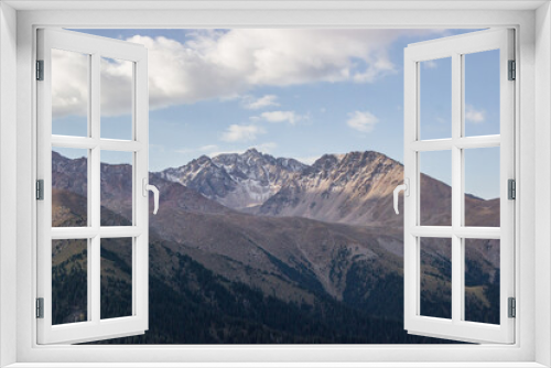 Fototapeta Naklejka Na Ścianę Okno 3D - Beautiful Summer landscape: blue cloudy sky, green hills and distant mountains