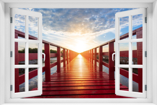 Fototapeta Naklejka Na Ścianę Okno 3D - Beauty in nature red bridge long way and sunlight in morning landscape
