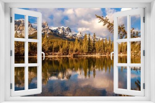 Fototapeta Naklejka Na Ścianę Okno 3D - Panoramic Mountain Reflections On The Bow River