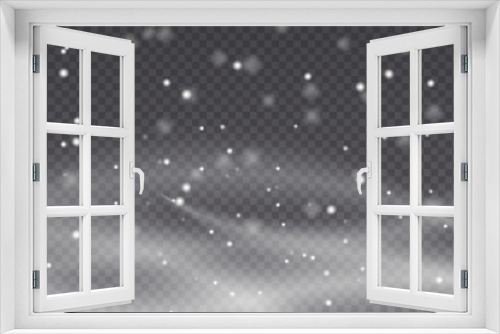 Realistic falling snowflakes isolated on transparent background. Falling Christmas snow. Cold winter wind texture