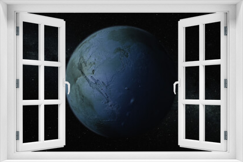 Fototapeta Naklejka Na Ścianę Okno 3D - Cosmos concept. Flight over Planet X. Blue planet. Top view of the planet's surface. 3d Illustration