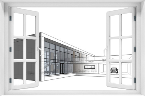 Fototapeta Naklejka Na Ścianę Okno 3D - Modern house architecture 3d illustration