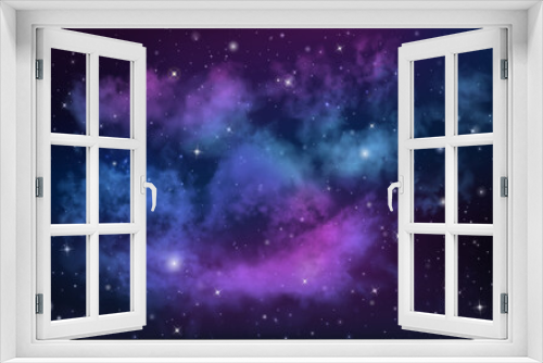 Fototapeta Naklejka Na Ścianę Okno 3D - Vector high resolution deep space intergalactic panorama with stars, stardust, supernova, interstellar clouds, milky way, nebula on it. Realistic universe background for your work and design. 