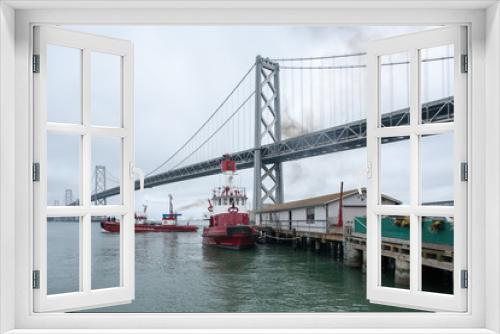 Fototapeta Naklejka Na Ścianę Okno 3D - Bay Bridge and ships  in San Francisco