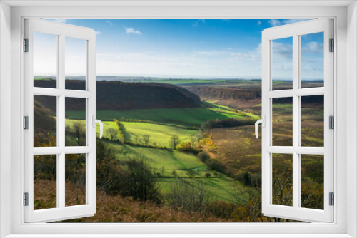 Fototapeta Naklejka Na Ścianę Okno 3D - View of valley in autumn under clear sky from a hiking path in Yorkshire England