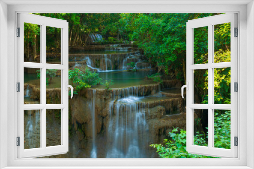 Fototapeta Naklejka Na Ścianę Okno 3D - Huay Mae Khamin Waterfall. Nature landscape of Kanchanaburi district in natural area. it is located in Thailand for travel trip on holiday and vacation background, tourist attraction