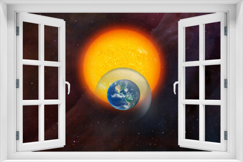 Fototapeta Naklejka Na Ścianę Okno 3D - Global warming concept - Glass shield around the planet earth and the sun 
