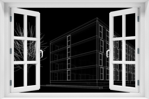Fototapeta Naklejka Na Ścianę Okno 3D - Modern architecture concept sketch digital drawing