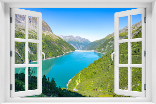 Fototapeta Naklejka Na Ścianę Okno 3D - Beautiful alpine walley with azure blue water dam