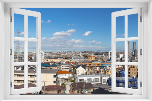 Fototapeta Naklejka Na Ścianę Okno 3D - 武蔵小杉の高層ビルと川崎の住宅街、パノラマ写真